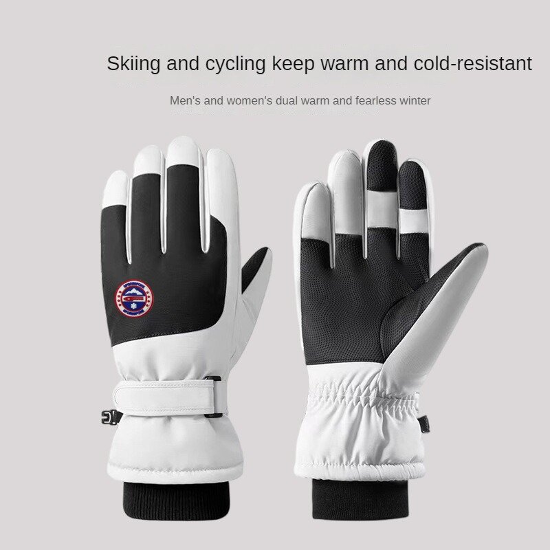 Guantes de esquí para hombres y mujeres, a prueba de viento, impermeables, cálidos, forrados de lana, gruesos, dedos de pantalla táctil, Invierno