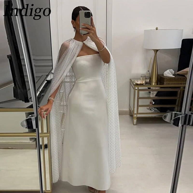 Indigo-Robe de soirée sirène élégante sans bretelles pour femmes, robe de soirée formelle, châle à pois, longueur de rinçage, 2024