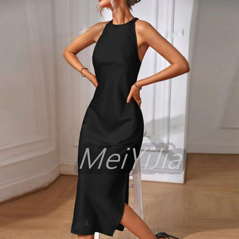 Meiyijia-vestido de noche sin mangas de Arabia Saudita, traje elegante con cuello Halter, sencillo, Sexy, de noche, cumpleaños, Club, verano, 2024