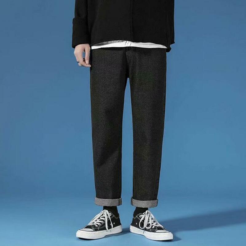 Casualowe długie spodnie Streetwear męska szeroka nogawka spodnie dżinsowe z zamkiem błyskawicznym z kieszeniami na co dzień luźny krój jeansy dla stylowego sportowego wyglądu