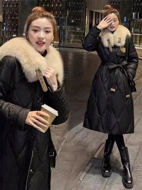 여성 빅 칼라 다운 재킷, 중간 길이, 트렌디한 두꺼운 재킷, 겨울 신상, 핫 세일, 2023