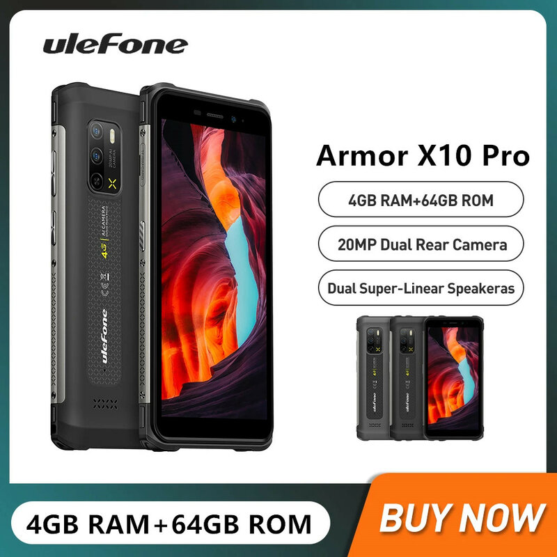 Ulefone-Armadura X10 Pro Smartphone Robusto, 4G, Octa Core, Android 11 Mobile Phone, Câmera de 20MP, 5180mAh Bateria, NFC, 4GB + 64GB, 5,45 pol