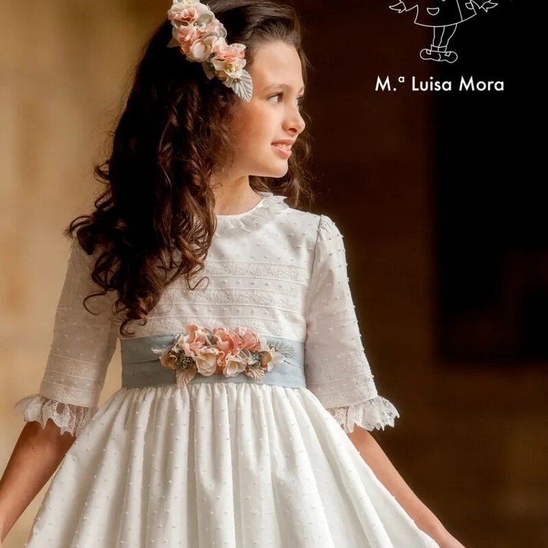 FATAPAESE Erste Kommunion Mädchen Kleid für Kind Vintage Prinzessin Spitze Blumen Band Gürtel Bridemini Hochzeit Brautjungfer Baumwolle Kleid