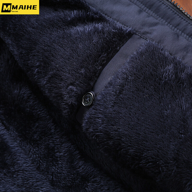 Parka de algodão acolchoado com capuz masculino, jaqueta de lã quente, blusão masculino longo, casaco de pele sintética casual, tamanho grande, inverno, 2023