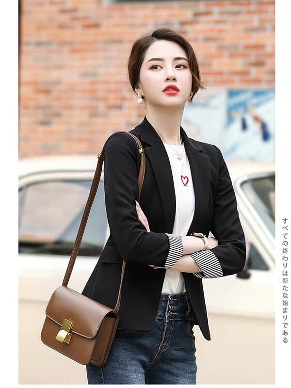 Moda jesienna wiosna marynarka damska odzież prosta wąska kurtka w paski koreańska wersja dopasowany patchworkowa krótka kurtka 2023