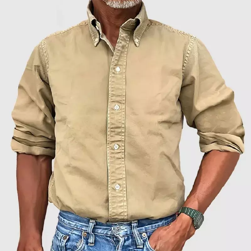 Camisa masculina de lapela monocromática, blusa diária de peito único, manga comprida, streetwear casual, primavera e outono, 2024
