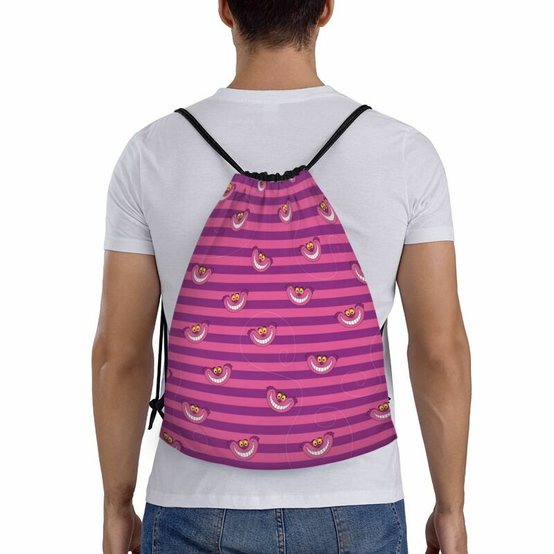 Ransel tali serut kartun cheschire kucing kustom tas punggung olahraga Gym ringan pria wanita untuk bepergian