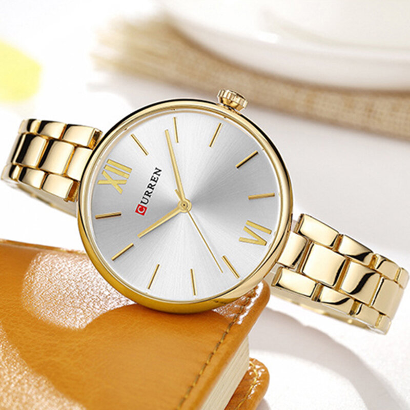Curren Top złoty zegarek dla kobiet luksusowe kwarcowe zegarki na rękę damskie prezenty moda damska wodoodporny zegar Reloj Para Mujer