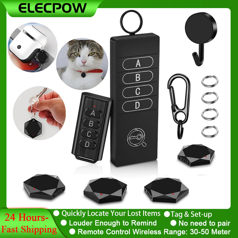 Elecpow 분실 방지 트래커 키 파인더 로케이터, 휴대용 무선 스마트 애완 동물 지갑 트래커, 164 피트 원격 제어, 수신기 4 개