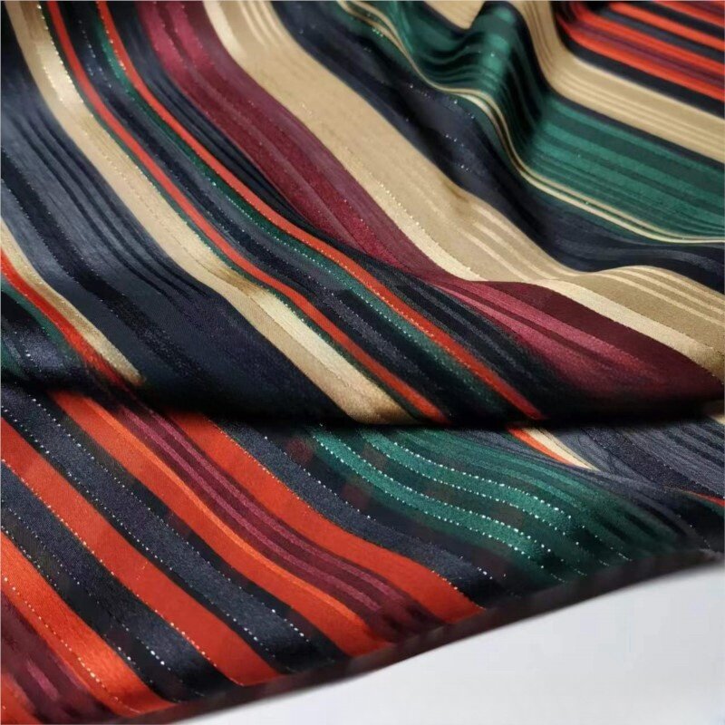 Rok sifon cantik sutra cerah garis warna-warni dekorasi kain poliester