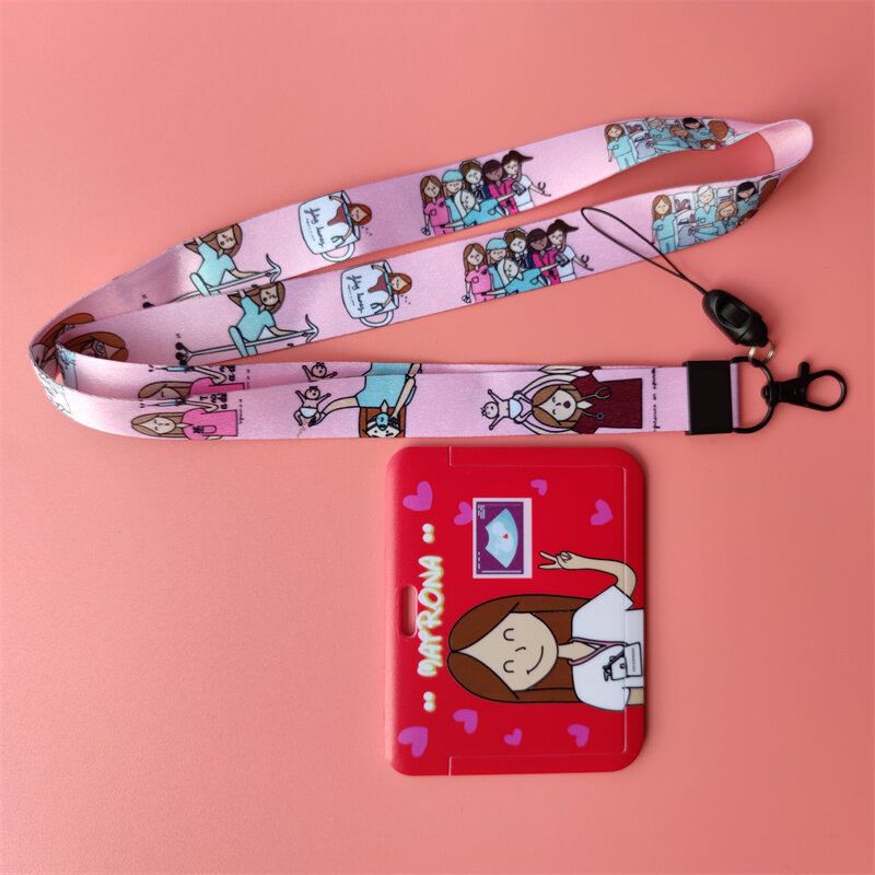 의사 간호사 수평 여성 끈, ID 카드 홀더 배지 홀더, 걸이 로프 끈, 재미있는 카드 케이스, 개폐식 클립
