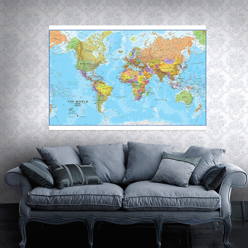 The World Political Map 100*70cm Non-woven Canvas Painting Wall Art Poster Unframed Print Living Room Home Decor School Supplies
