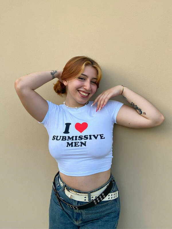 I Love Submissive Y2k, Детская футболка, летняя простая модная футболка с принтом, женская укороченная Хлопковая футболка из бутика