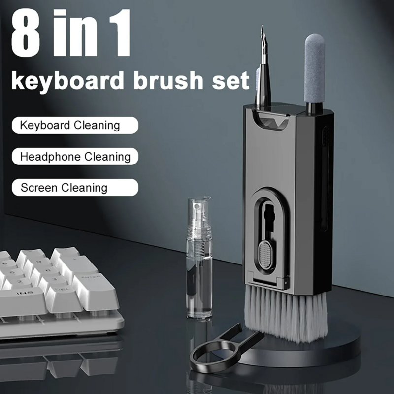 Kit de limpieza 8 en 1 para teclado de ordenador, cepillo limpiador de auriculares, bolígrafo de limpieza para auriculares, IPad, teléfono, Herramientas de limpieza, extractor de teclas