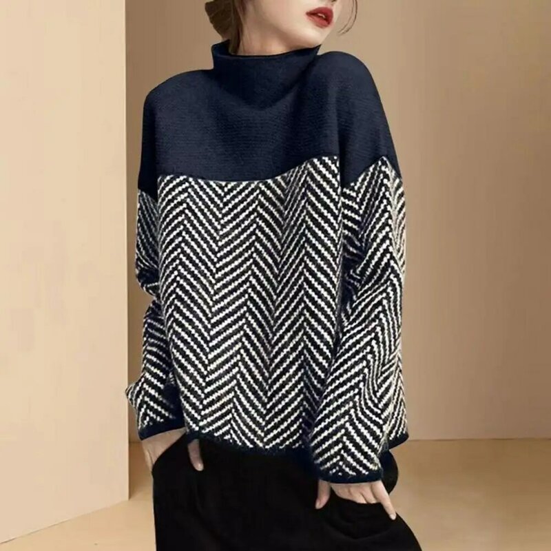 Suéter de manga larga para mujer, suéteres acogedores de invierno, cuello alto elegante, ajuste suelto, cálido