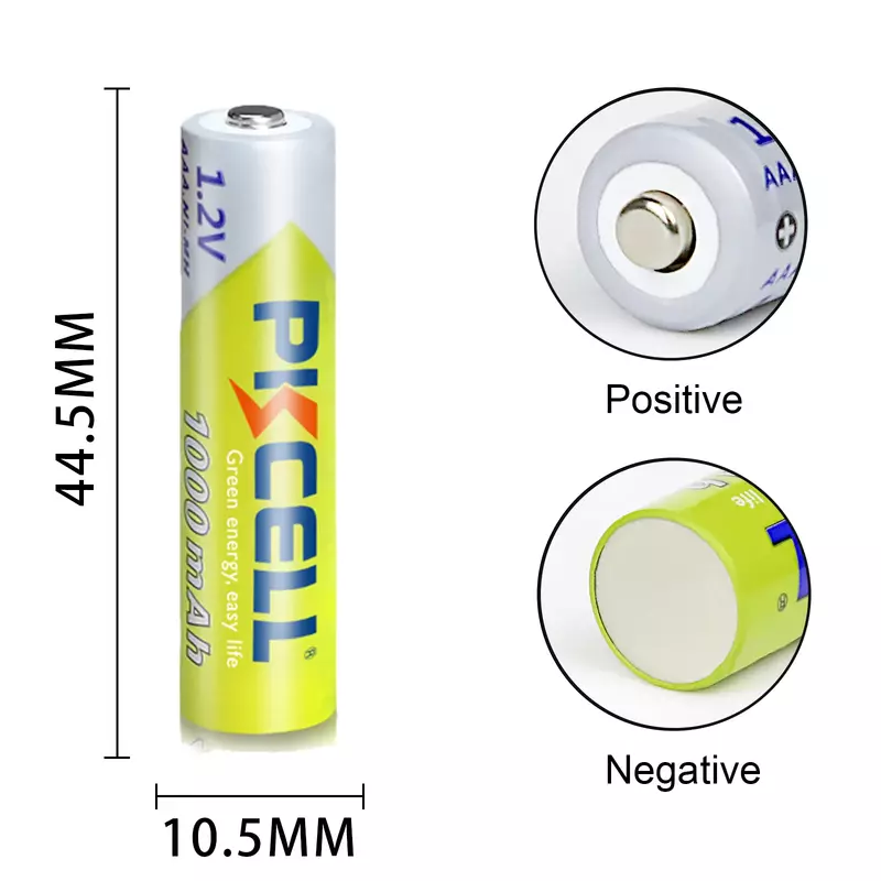 PKCELL-NiMH AAA Baterias Recarregáveis, Suporte da bateria AAA, 1000mAh, Relógio Brinquedos Mouse Bateria, 1.2V, 8 Pcs