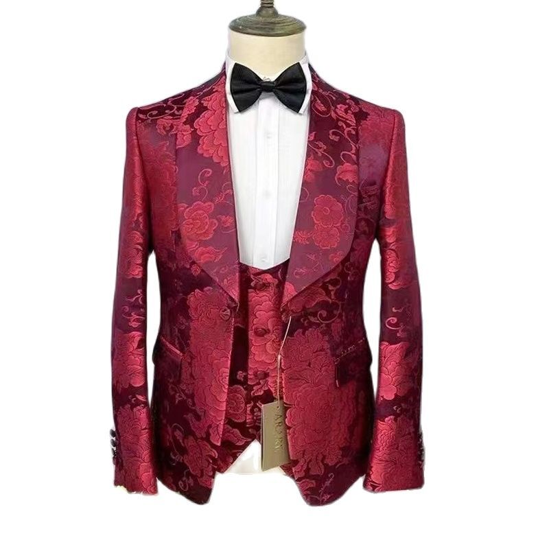 Floral In Stocks Shawl Lapel Single Breasted Wedding Groom Dress Smart Business Casual Men's Suits Jacket Blazer