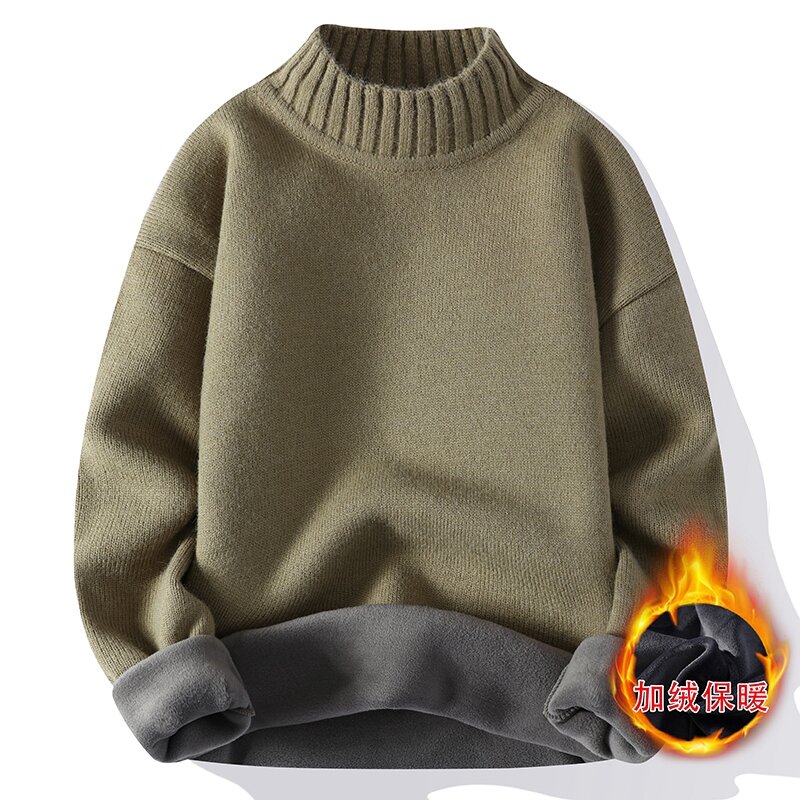 Sweater kerah tinggi setengah mewah untuk pria, Pullover nyaman tebal dan hangat untuk musim gugur dan musim dingin