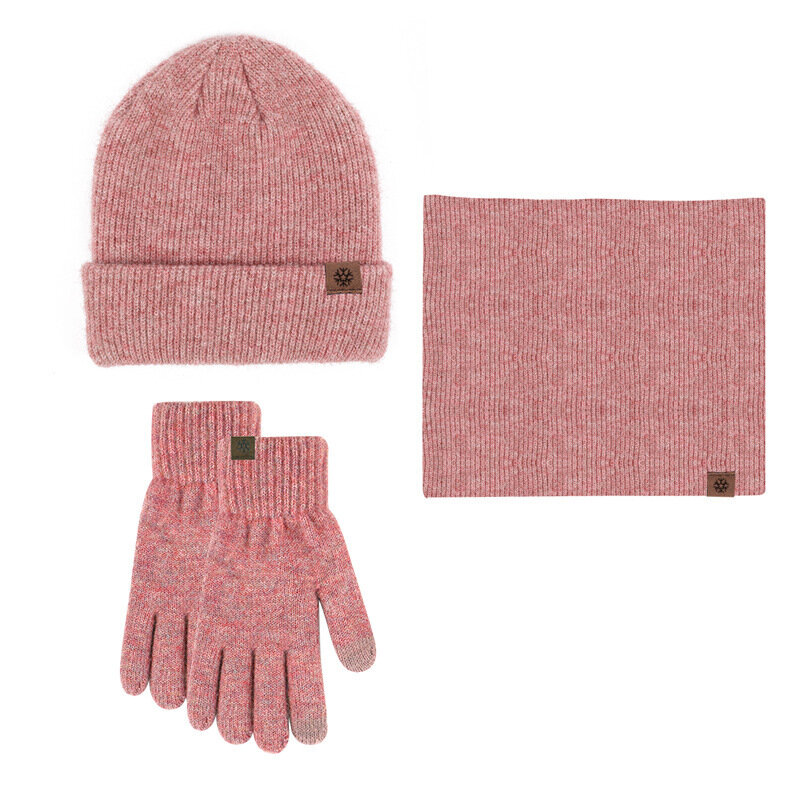 Winter Adult women's Hat Bib Gloves three-piece Knit Brushed Touch Screen Gloves Outdoor Warm Suit Fashion Men