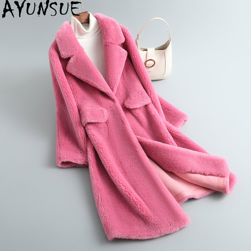 AYUNSUE-Chaqueta de lana de longitud media para mujer, abrigo de piel, prendas de vestir coreanas, abrigo elegante, Invierno