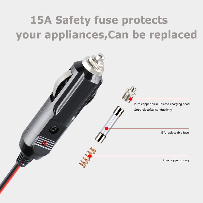 12V 24V 15A Heavy Duty Car Lighter Socket Male Female Extension Cord Power Supply Cable With Fused 3.7M