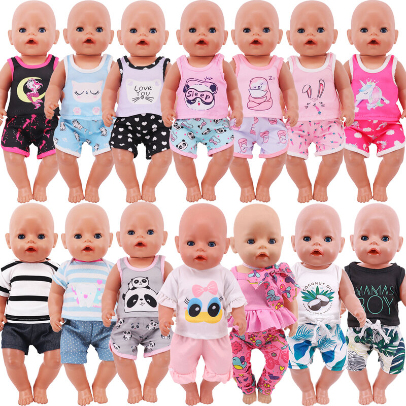 Uroczy Top + szorty dla 43 Cm urodzonego dziecka odrodzonego akcesoria dla lalki ubranka 18 Cal amerykańska lalka dziewczynki bawią się w naszym pokoleniu Nenuco