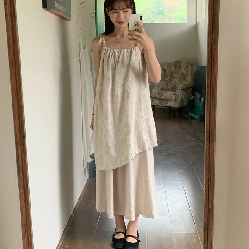 Женское винтажное платье на бретельках Mori Girl, Длинное свободное платье из хлопка и льна в стиле ретро для отдыха, лето 2024