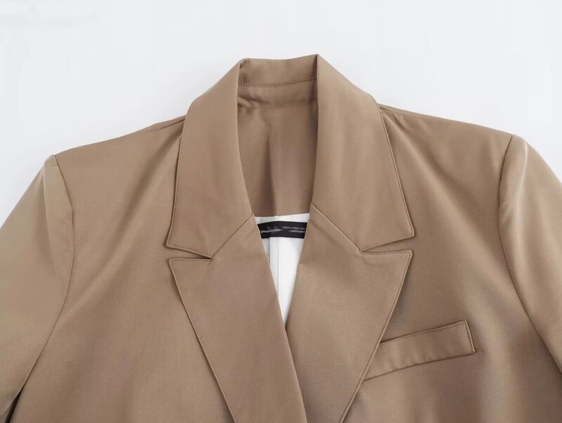 TRAF-Blazer duplo para mulheres, blazer reto longo, blazers grandes de escritório, manga comprida, Casacos básicos, 2022