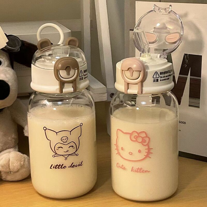 400ML Sanrio Hello Kitty bottiglia d'acqua bottiglia d'acqua di paglia trasparente fai da te Anime Kuromi Cinnamoroll tazze di plastica cosa regalo