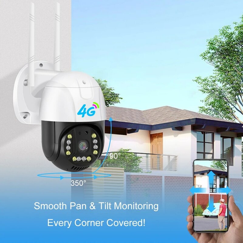 3MP 4G Sim Card Video Surveillance Wireless Camera Auto Tracking Motion Detection Color Night Vision Ai Security Cameras V380Pro