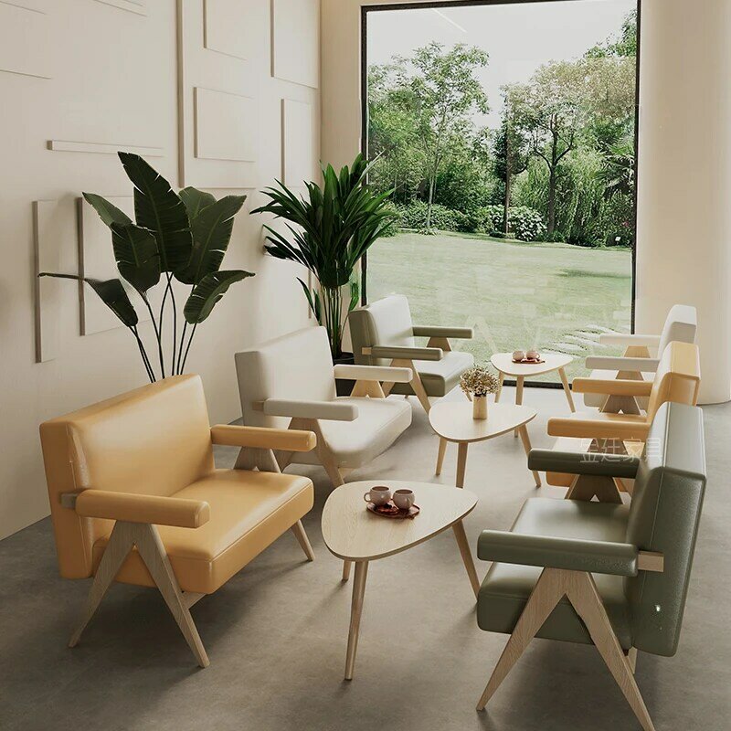 Combinación de mesa y silla de madera maciza, tienda de té con leche, cafetería, postre, horneado, sofá, ins, libro, bar, área de ocio, negociación