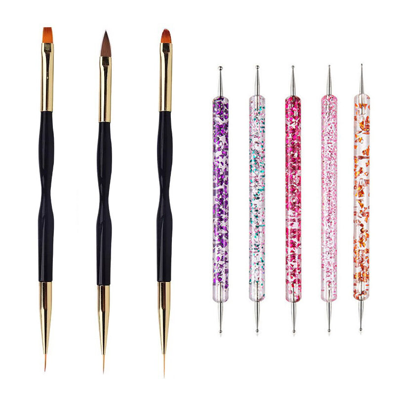5/20 pz Nail Art pennello Design punta pittura disegno intaglio punteggiatura penna FlatFan Liner Gel acrilico smalto UV strumenti per Manicure