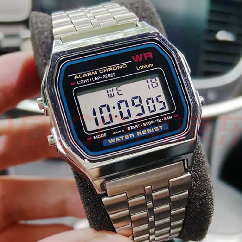 Luksusowe F91W zegarek z branzoletką Retro cyfrowe zegarki wojskowe ze stali nierdzewnej wodoodporne męskie damskie zegar elektroniczny zegarek na rękę
