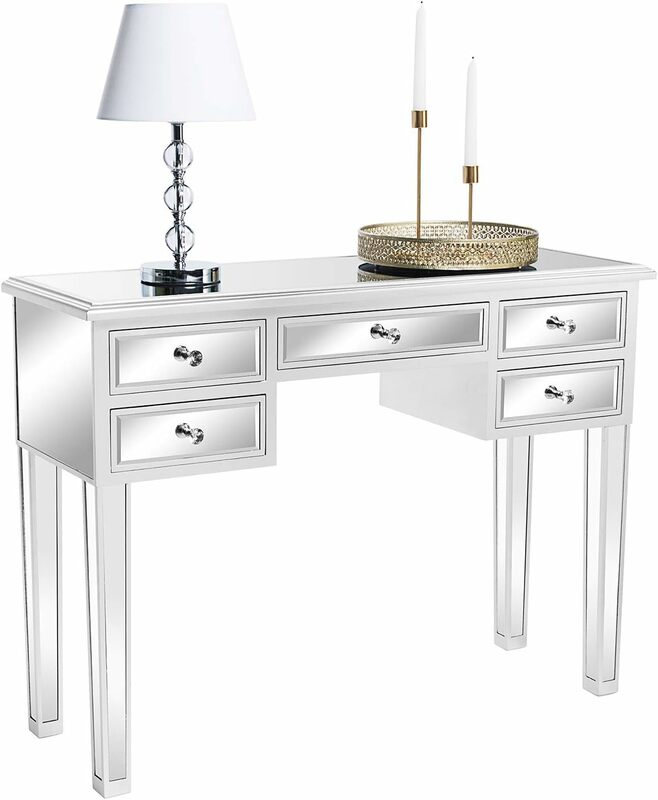 Vanity Desk espelhado, mesa console, mesa sofá, mesa de maquiagem, moderno, 2 gavetas, 3 gavetas, 5 gavetas