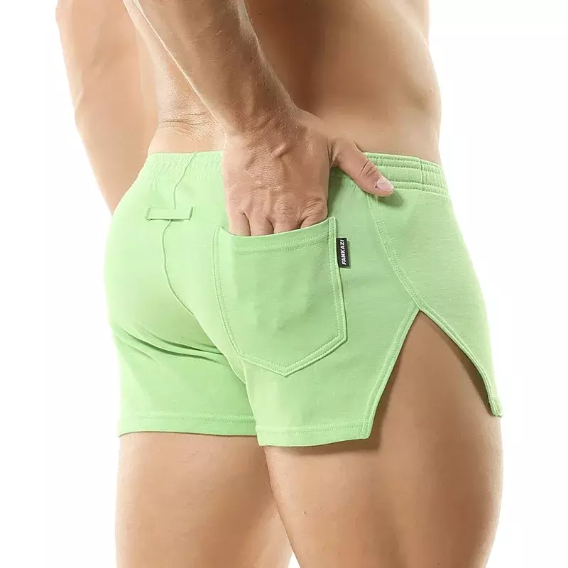 Celana pendek Boxer Mode Pemuda untuk pria celana Aro olahraga besar pinggang tengah antilembap saku dalam terpisah kain katun