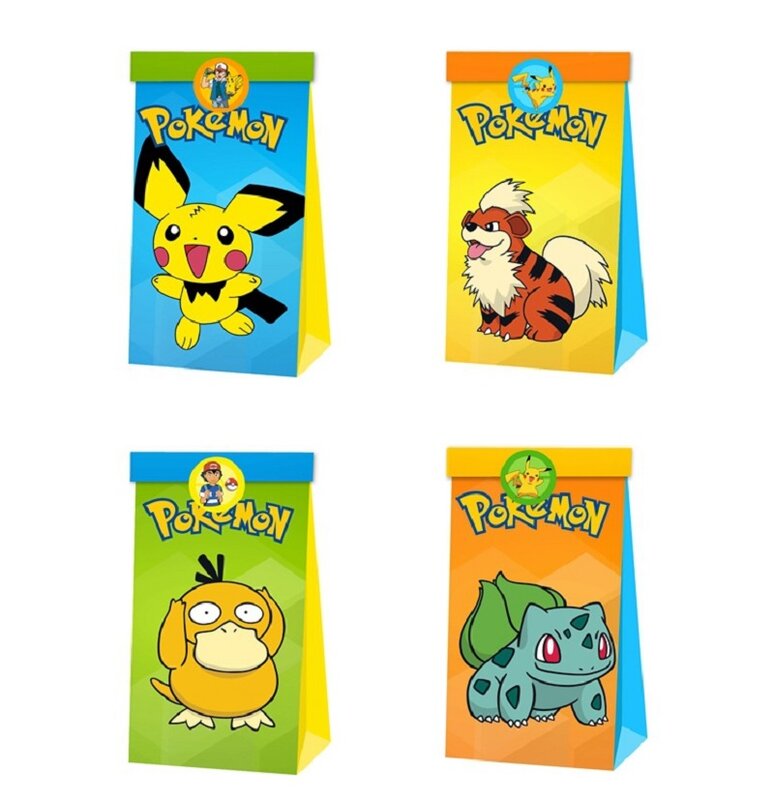 12pcs Pokemon Pikachu Gift Bag Candy Loot Bag Cartoon Theme Party Festival Event Birthday Decoration Favor Party Toys