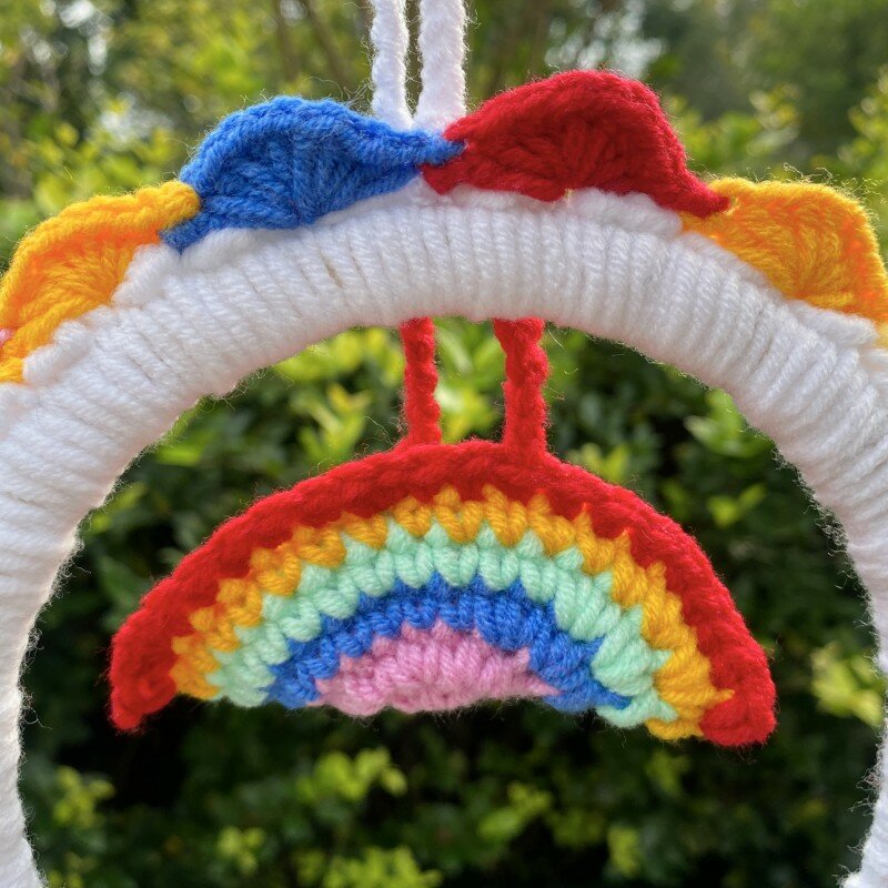 Woven Rainbow Car Hanging Tassel, DIY Handmade Knitting Plush Rainbow Pendant, Wall Hanging Ornament, Auto Interior Accessories