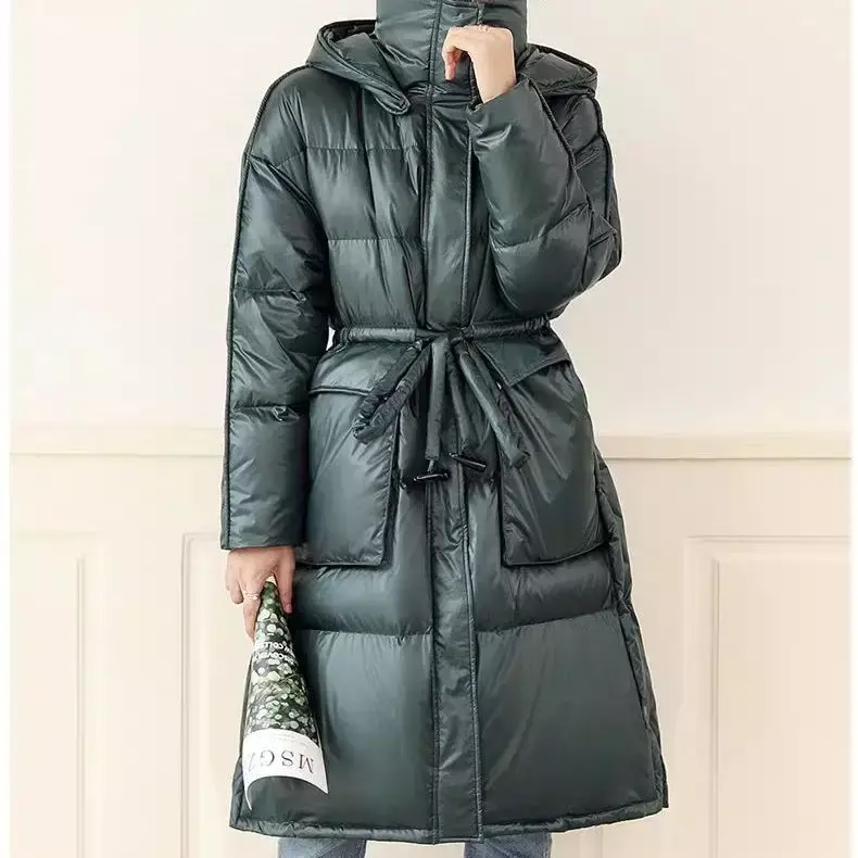 Hooded Standing Collar White Duck Down Jacket for Women's Fashion Retro Thickened Warm Loose Sleeved F323
