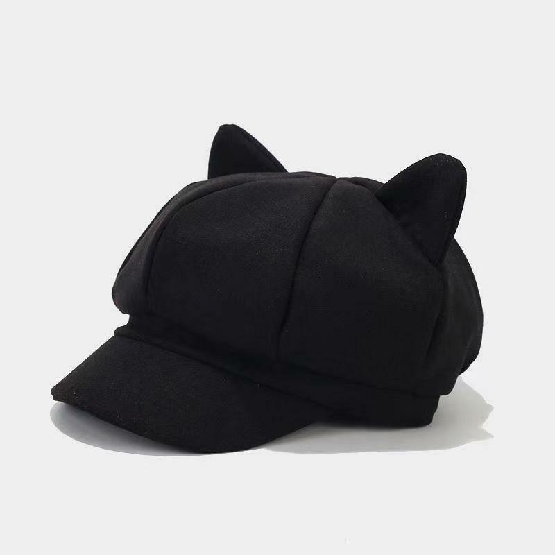 Cute Cat Ear Octagonal Hats Women Newsboy Cap Beret Women Vintage Painter Winter Hats for Women Octagonal Caps