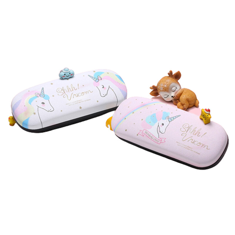 Caja de gafas Kawaii portátil, estuche de gafas de dibujos animados de unicornio lindo con bolsas, estuche de gafas de tela para niñas, regalos para niños