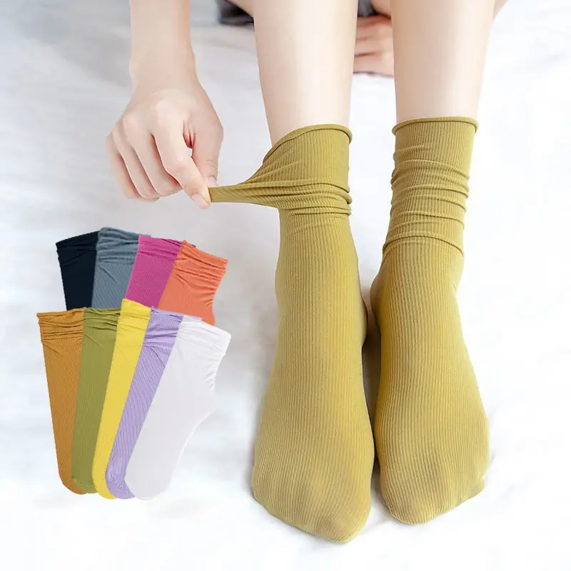 5 paires de chaussettes en Nylon pour femmes, Tube de mollet, couleur unie, violet, mode japonaise, Style collège