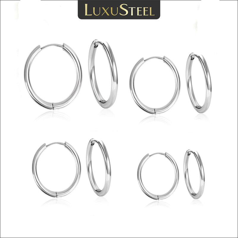Luxusteel-ステンレス鋼ラウンド男性と女性のための、金と銀の色フェードしない耳リング、男性ジュエリー、2個