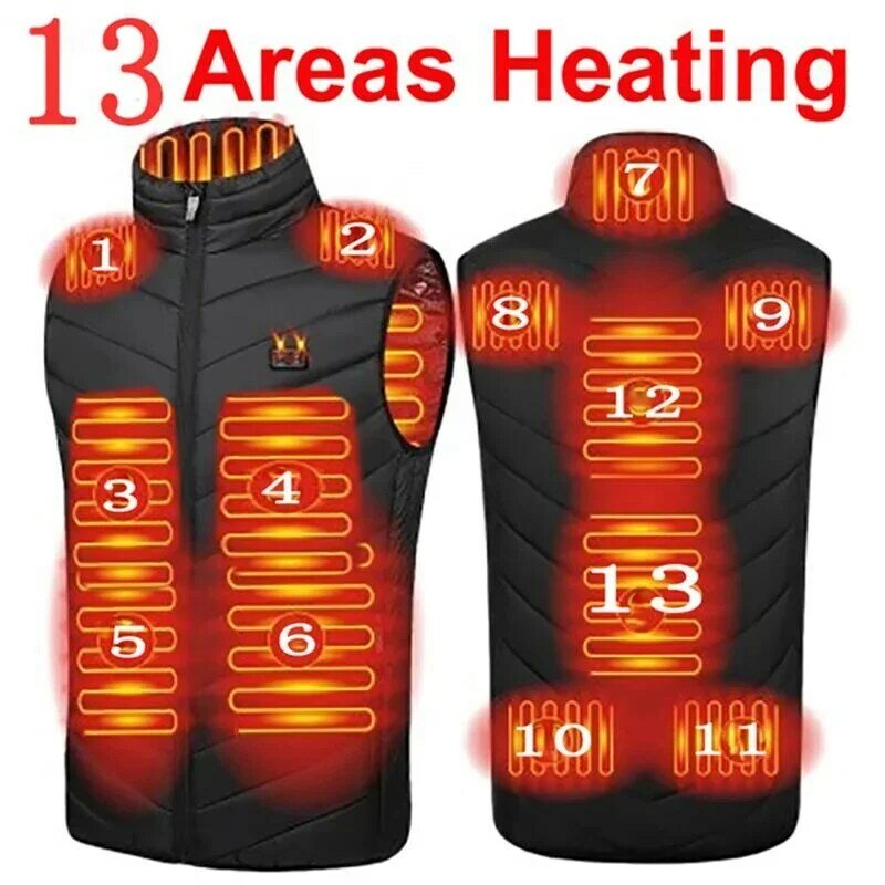 男性と女性のための電気USB加熱ベスト,戦術的なサーマルベスト,13〜11の温水領域,冬のジャケット,ボディウォーマー,6xl