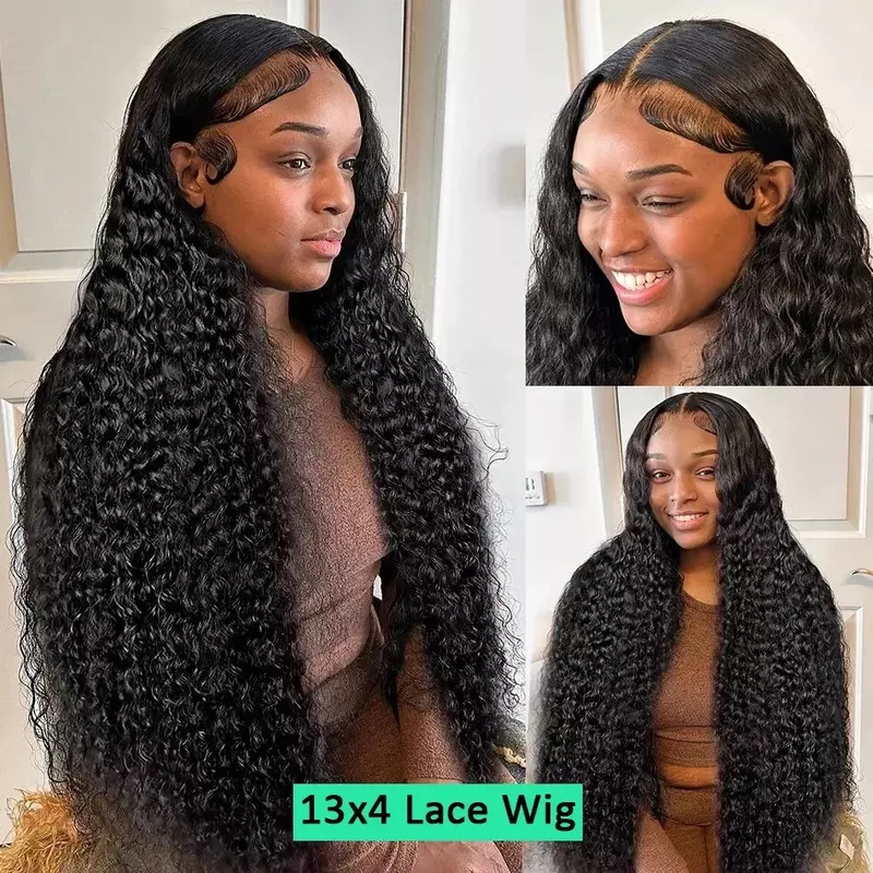 Frmeds-Perruque Lace Wig Naturelle Bouclée, Cheveux Humains, Deep Wave, Eau, 13x6, 30 32 Amaran, Choix, pour Femme