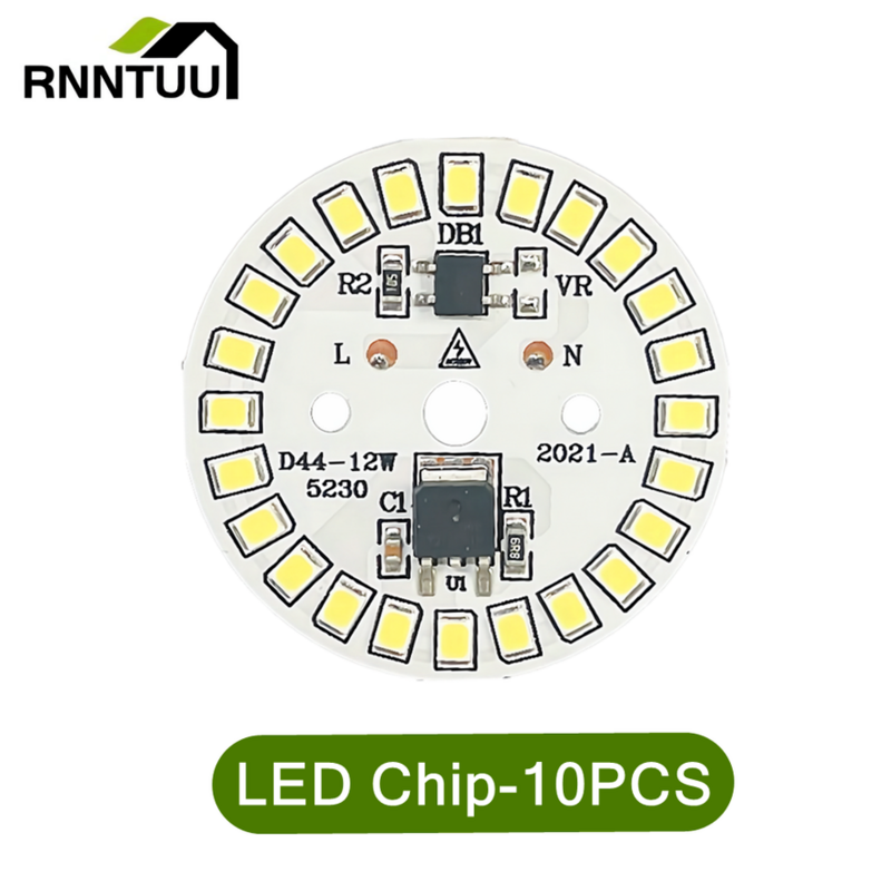Chip LED redondo para bombilla de lámpara, cuentas de luz de CA 2835 V, foco de iluminación, 3W, 5W, 7W, 9W, 12W, 15W, SMD 220, lote de 10 unidades