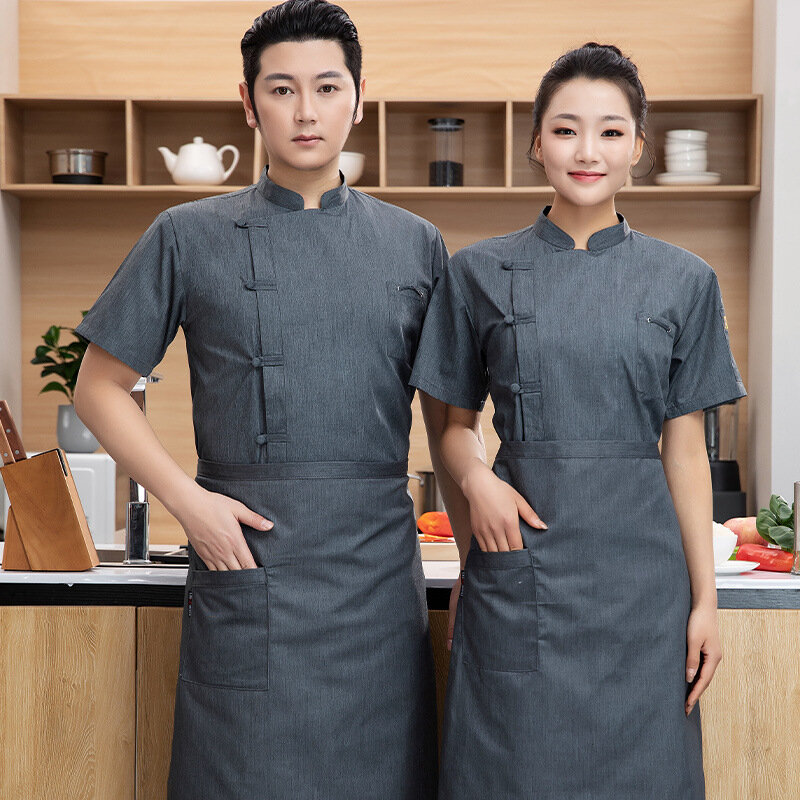 Uniforme respirável de chef manga curta, roupa de cozinha, uniforme de cozimento masculino e feminino, hotel, jantar, cantina, verão