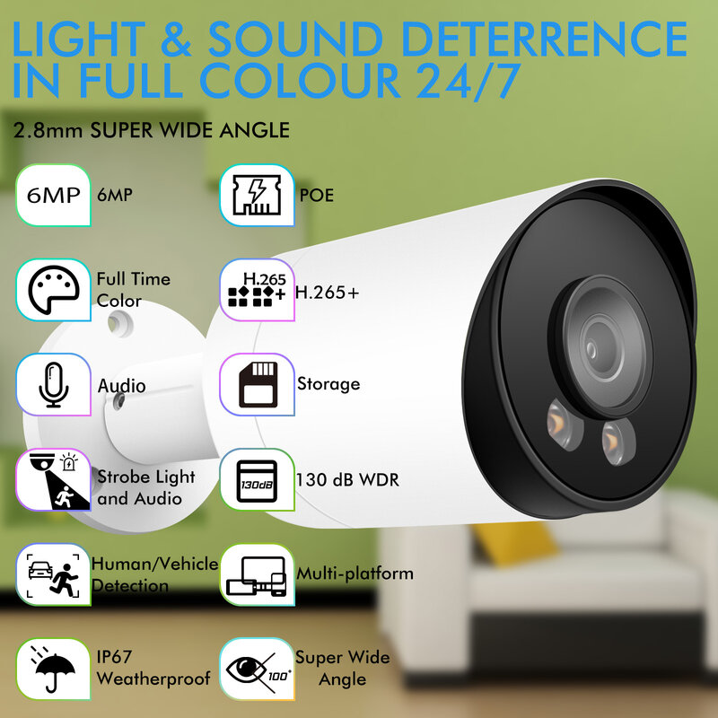 Gadinan kamera IP IR penglihatan malam warna luar ruangan kamera Video pengawasan Audio POE SONY IMX335 6MP kartu SD H.265 + CCTV peluru