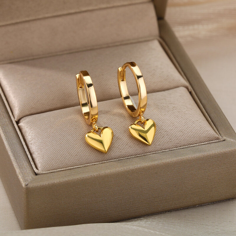 Heart Stainless Steel Earrings for Women Zircon Gold Color Hoop Earring Aesthetic Waterproof Ear Piercing Jewelry Accessories