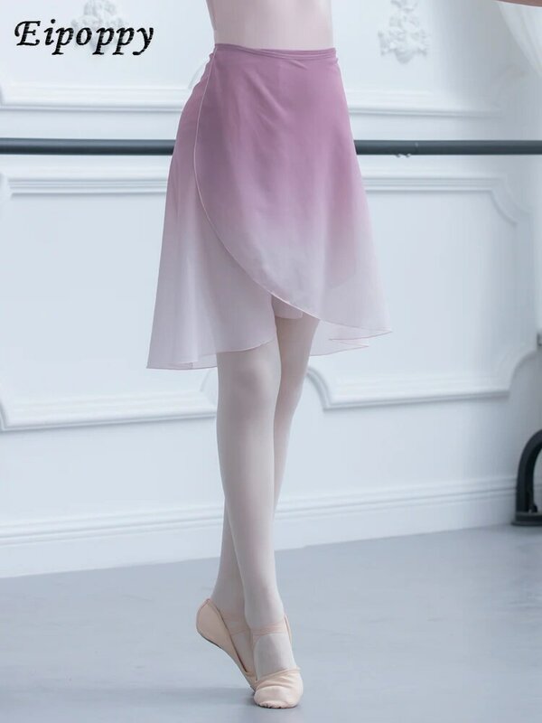 Gaun dansa balet gradien, satu potong gaun rok kain kasa leotard dengan dasi sendiri