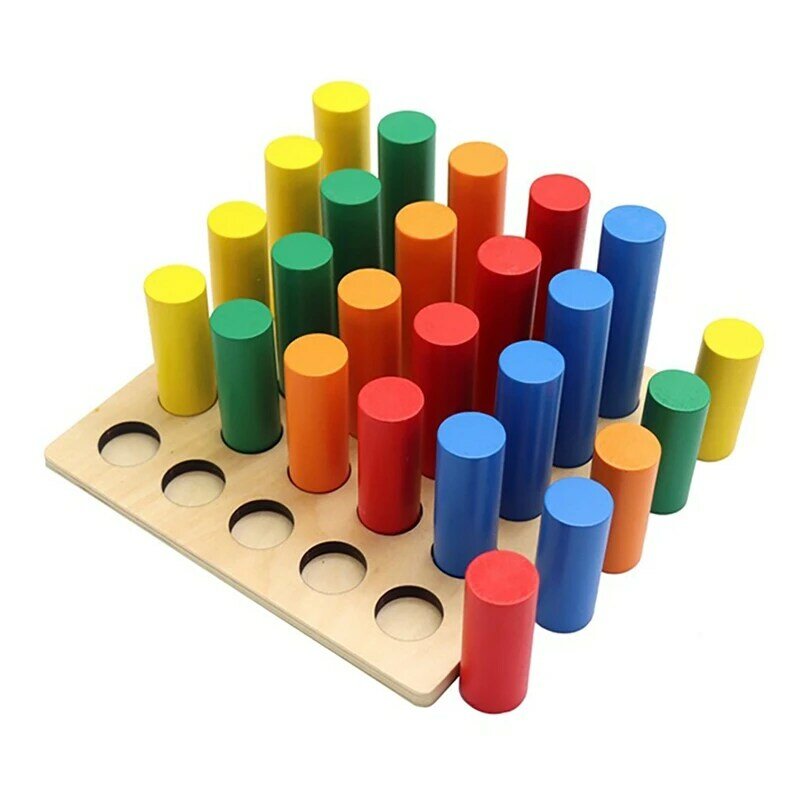 Mainan kayu papan pengambil jari tongkat warna mainan edukasi papan masukkan warna pelatihan sensorik A